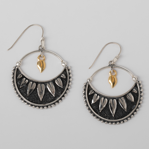 Sterling Silver Leaf Hoop with 18k Gold Plate accent Earring