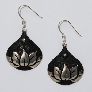 Sterling Silver Lotus Petal on Oxidized background Earring