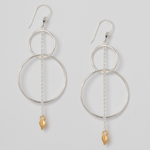 Sterling Silver Double Hoop with Chain and 18k Gold Plate accent Earring