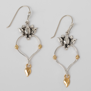 Sterling Silver Lotus Drop with 18k Gold Plate accent Earring