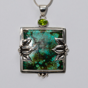 Sterling Silver with Turquoise Square and Silver Petals Pendant