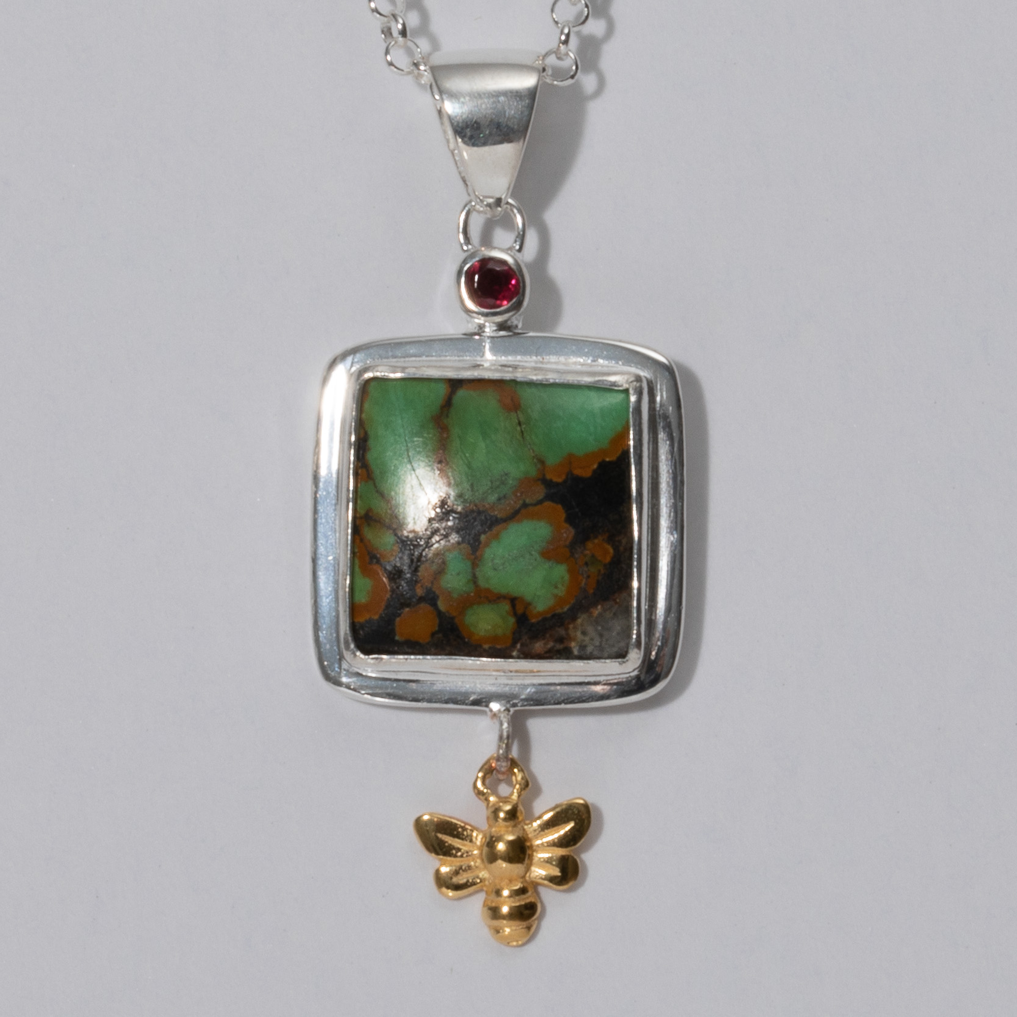 Sterling Silver with Turquoise and18k Gold Plated Bee Pendant