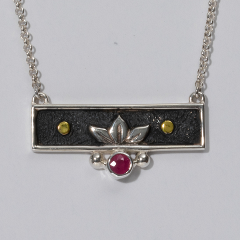 Sterling Silver Rectangular Lotus Necklace