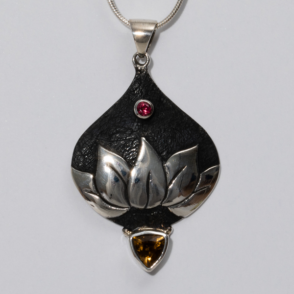 Sterling Silver Teardrop with Lotus Petals Pendant