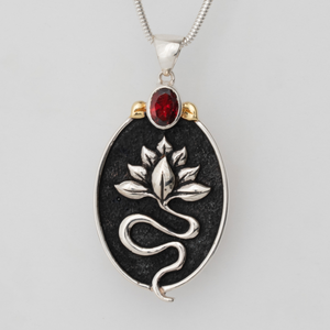 Sterling Silver Lotus Snake with 18k Gold Plate accent Pendant