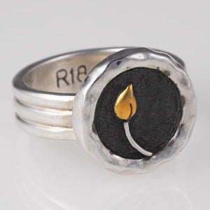 Sterling Silver Bud in the Mud with 18k Lotus Ring