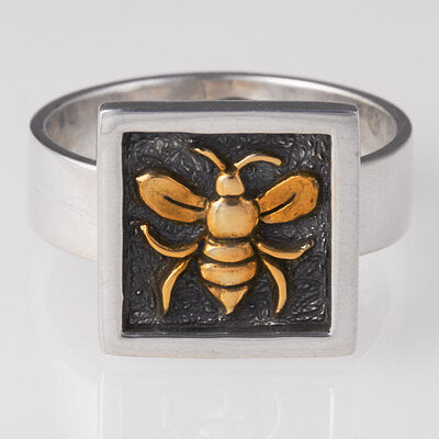 Sterling Silver with 18k Gold Plate accent Square Bee Ring