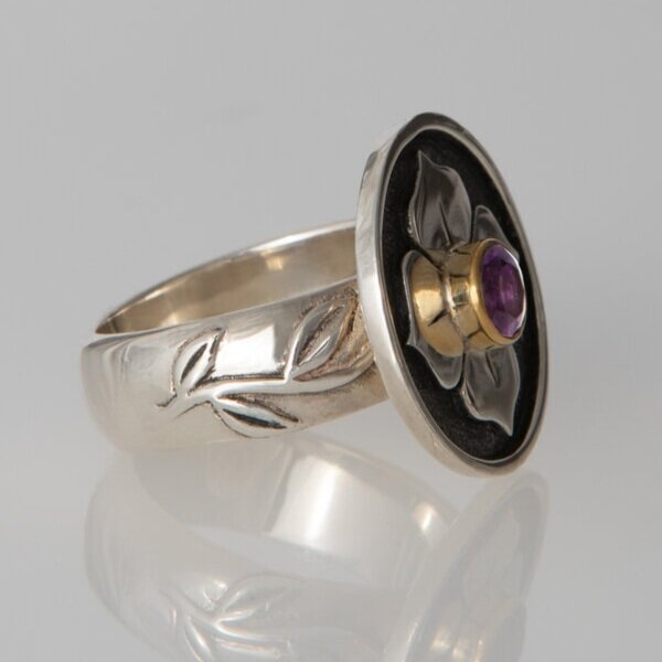 Sterling Silver Four Petal Lotus with 18k Gold Plate accent Ring