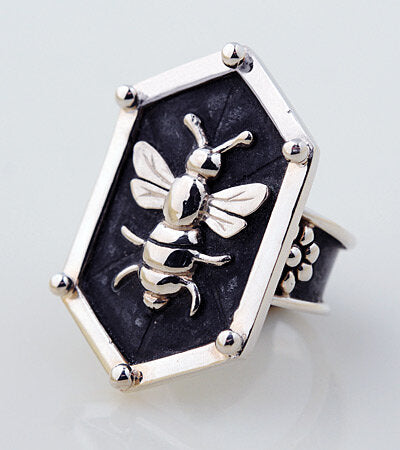 Sterling Silver Hexagon Bee Ring