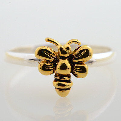 Sterling Silver with 18k Gold Plate accent Bee Ring