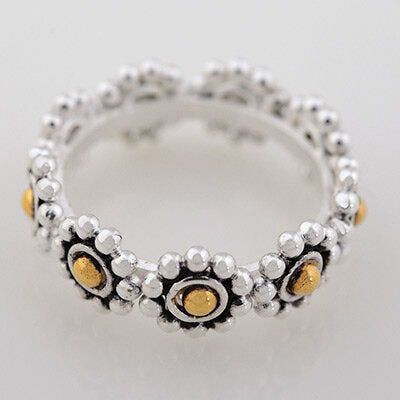 Sterling Silver with 18k Gold Plate accent Flower Band
