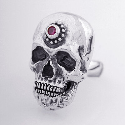 Sterling Silver Skull with Flower accent Ring