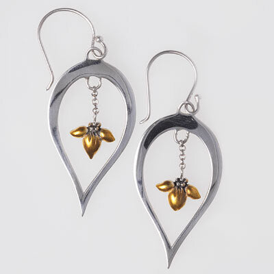 Sterling Silver Petal with 18k Gold Plate accent Dangling Leaf Earring
