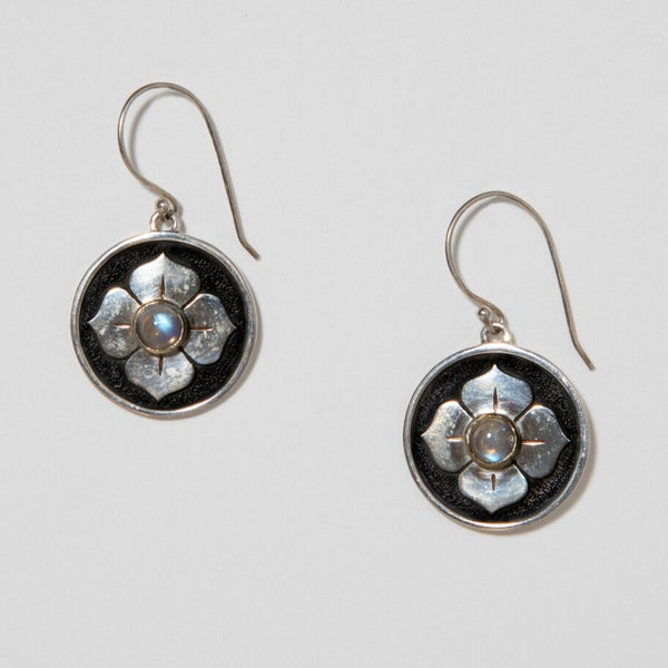 Sterling Silver Four Petal Lotus with 18k Gold Plate accent Earring