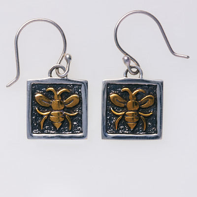 Sterling Silver Square Bee with 18k Gold Plate accent Earring