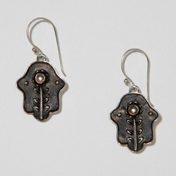 Sterling Silver Small Hamsa with 18k Gold Plate accent Earring