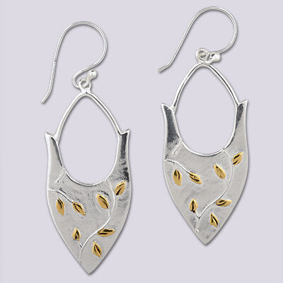 Sterling Silver with 18k Gold Plate accent Cascading Leaves Earring