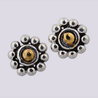 Sterling Silver with 18k Gold Plate accent Flower Stud Earring