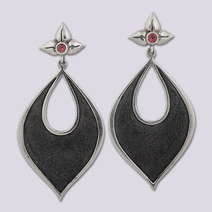 Sterling Silver Large Oxidized Lotus Earring