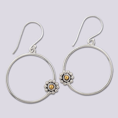 Sterling Silver with 18k Gold Plate accent Flower Hoop Earring