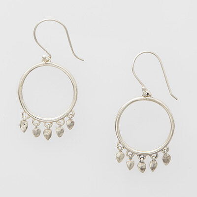 Sterling Silver Circle with Dangling Leaves Earring (also available with 18k Gold Plate)