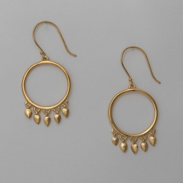 Sterling Silver Circle with Dangling Leaves Earring (also available with 18k Gold Plate)