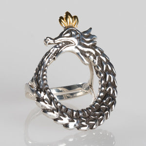 Sterling Silver with 18k Gold Plate Crown Ouroboros Ring