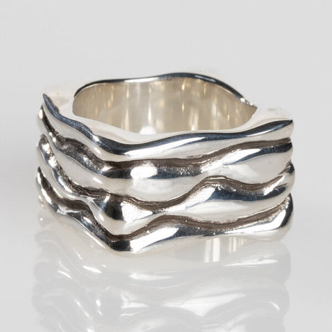 Sterling Silver Square Wave Ring