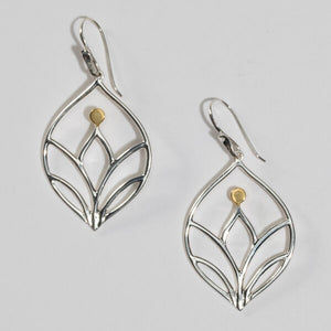 Sterling Silver Open Lotus with 18k Gold Plate accent Earring