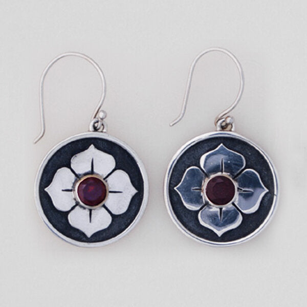 Sterling Silver Four Petal Lotus with 18k Gold Plate accent Earring
