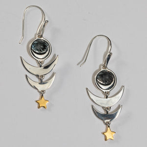 Sterling Silver Triple Crescent and Star with 18k Gold Plate accent Earring