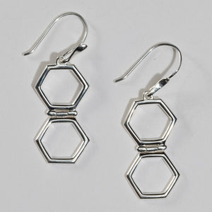 Sterling Silver Double Hexagon Earring