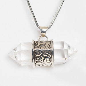 Sterling Silver Vertical Crystal with Scrollwork Necklace