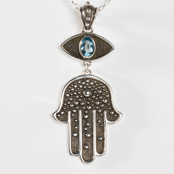 Sterling Silver Large Hamsa, Protective Eye Pendant