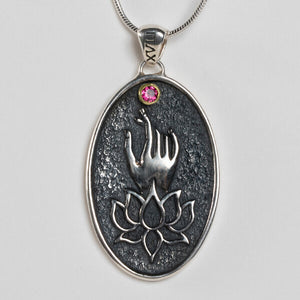 Sterling Silver Hand Emerging from Lotus Necklace