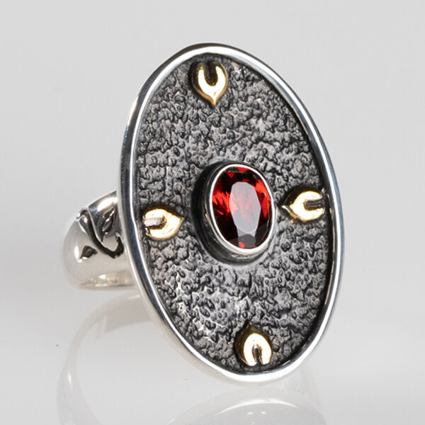 Sterling Silver with Leaves and Gem Ring
