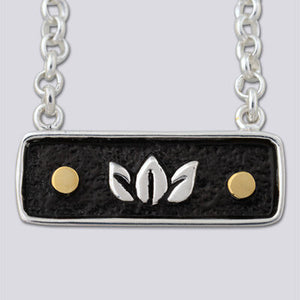 Sterling Silver Rectangular Lotus Symbol with 18k Gold Plate accent Necklace