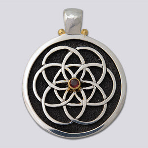 Sterling Silver Flower of Life with 18k Gold Plate accent Pendant