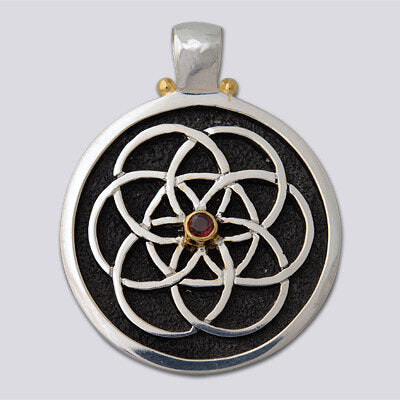 Sterling Silver Flower of Life with 18k Gold Plate accent Pendant