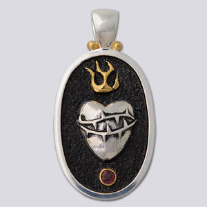 Sterling Silver Sacred Heart with 18k Gold Plate accent Pendant