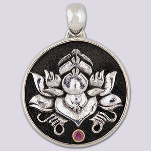 Sterling Silver Lotus in Bloom with 18k Gold Plate accent Pendant