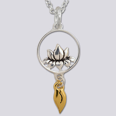Sterling Silver Small Lotus with 18k Gold Plate accent Necklace