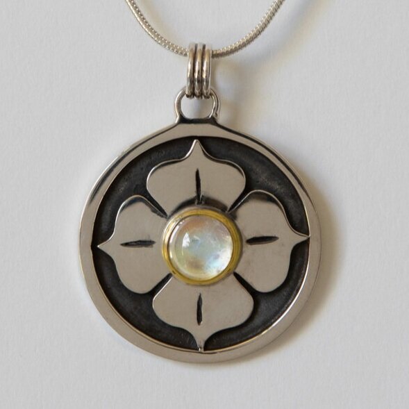 Sterling Silver Four Petal Lotus with 18k Gold Plate accents