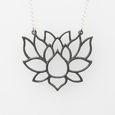 Sterling Silver Oxidized Open Lotus Necklace (also available with 18k Gold Plate)