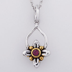 Sterling Silver Small Flower with 18k Gold Plate accent Necklace