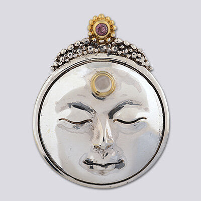 Sterling Silver Moon Face with 18k Gold Plate accent Pendant