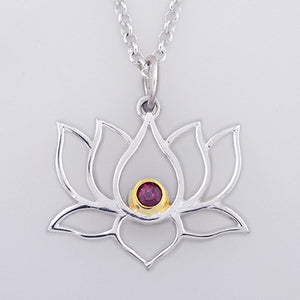 Sterling Silver Open Lotus with 18k Gold Plate accent Necklace