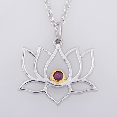 Sterling Silver Open Lotus with 18k Gold Plate accent Necklace