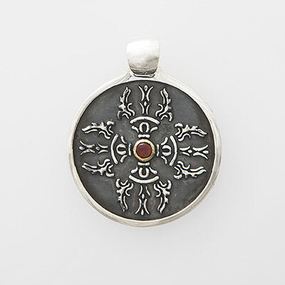 Sterling Silver Double “Vajra” Dorji with 18k Gold Plate accent Pendant