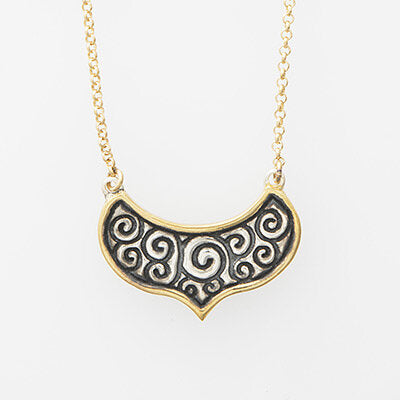 Sterling Silver Oxidized Scrollwork with 18k Gold Plate accent and Chain Pendant